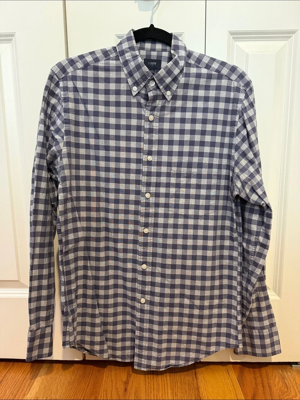 J. Crew Men’s Navy and White Gingham Button-Down Shirt